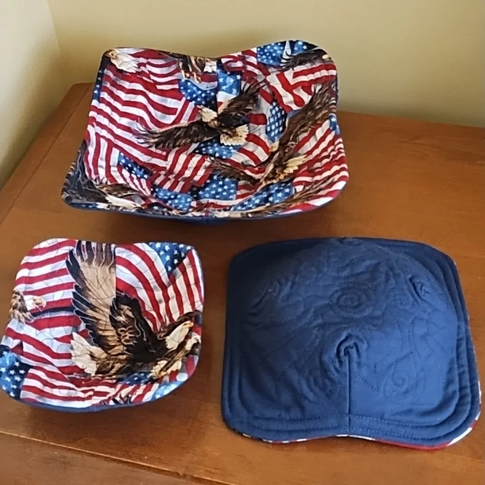 Patriotic Bowl Cozies Large Medium Small Flags Eagles Patriotic Red White Blue